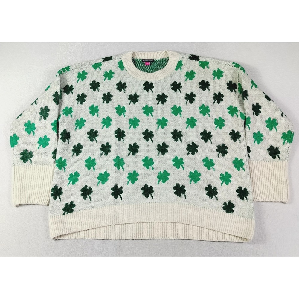 Vince Camuto Sweater Womens Large Multicolor Shamrock Crewneck‎ Holiday Top Knit